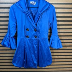 Royal Blue Double-Breasted Blazer – Bell Sleeve – Size M